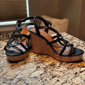Daisy Fuentes Black Cork Wedges